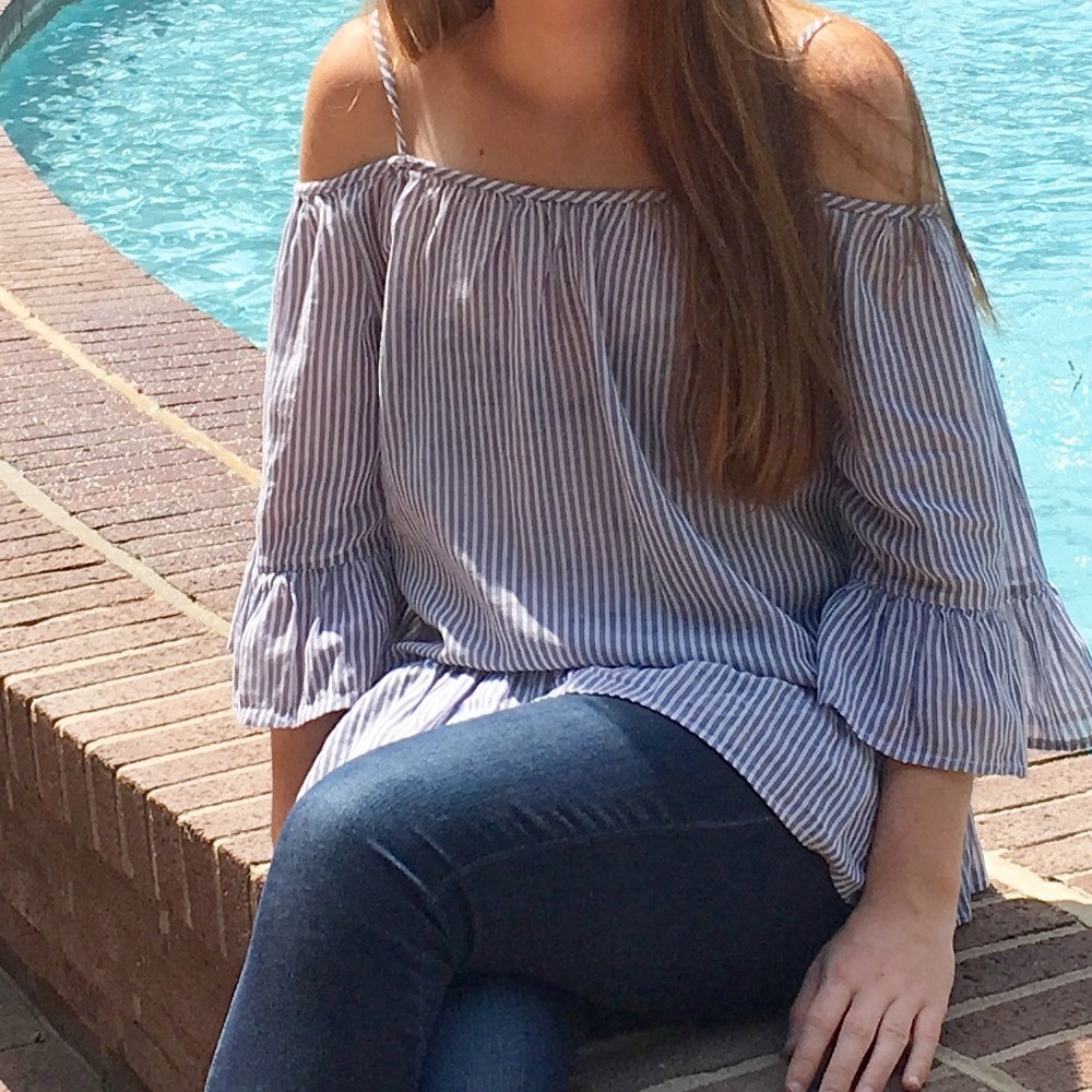 Off the shoulder pinstripe blouse